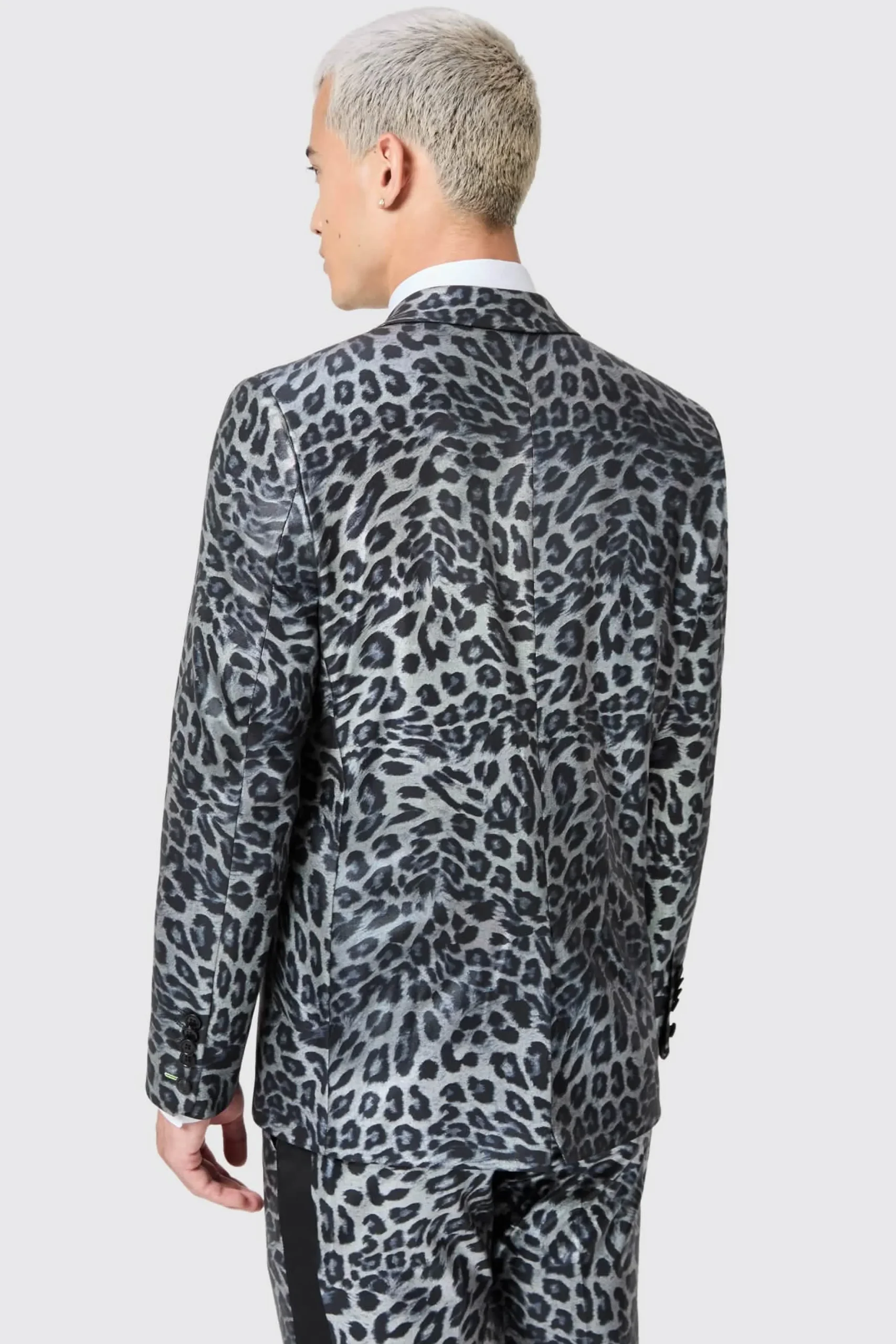 Devries Slim Fit Silver Leopard Print Tuxedo Suit