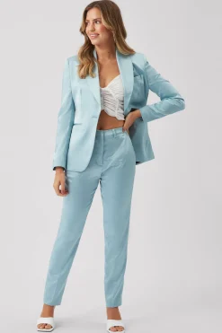 Draco Skinny Fit Aqua Blue Sateen Trousers