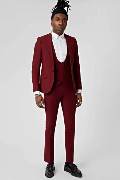 Ellroy Skinny Fit Red Wool Waistcoat