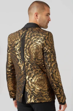 Emiliano Skinny Fit Gold Floral Sequin Jacket
