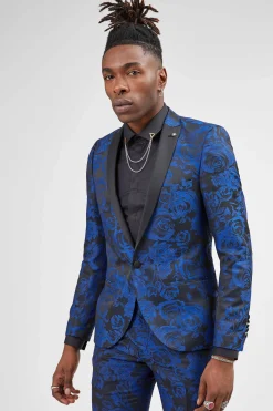 Ersat Skinny Fit Blue Floral Tuxedo Suit