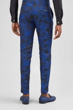 Ersat Skinny Fit Blue Floral Tuxedo Trousers
