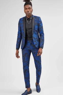 Ersat Skinny Fit Blue Floral Tuxedo Jacket