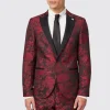 Ersat Skinny Fit Red Floral Jacquard Tuxedo Jacket