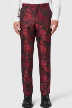 Ersat Skinny Fit Red Floral Jacquard Tuxedo
