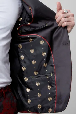 Ersat Skinny Fit Red Floral Jacquard Tuxedo Jacket