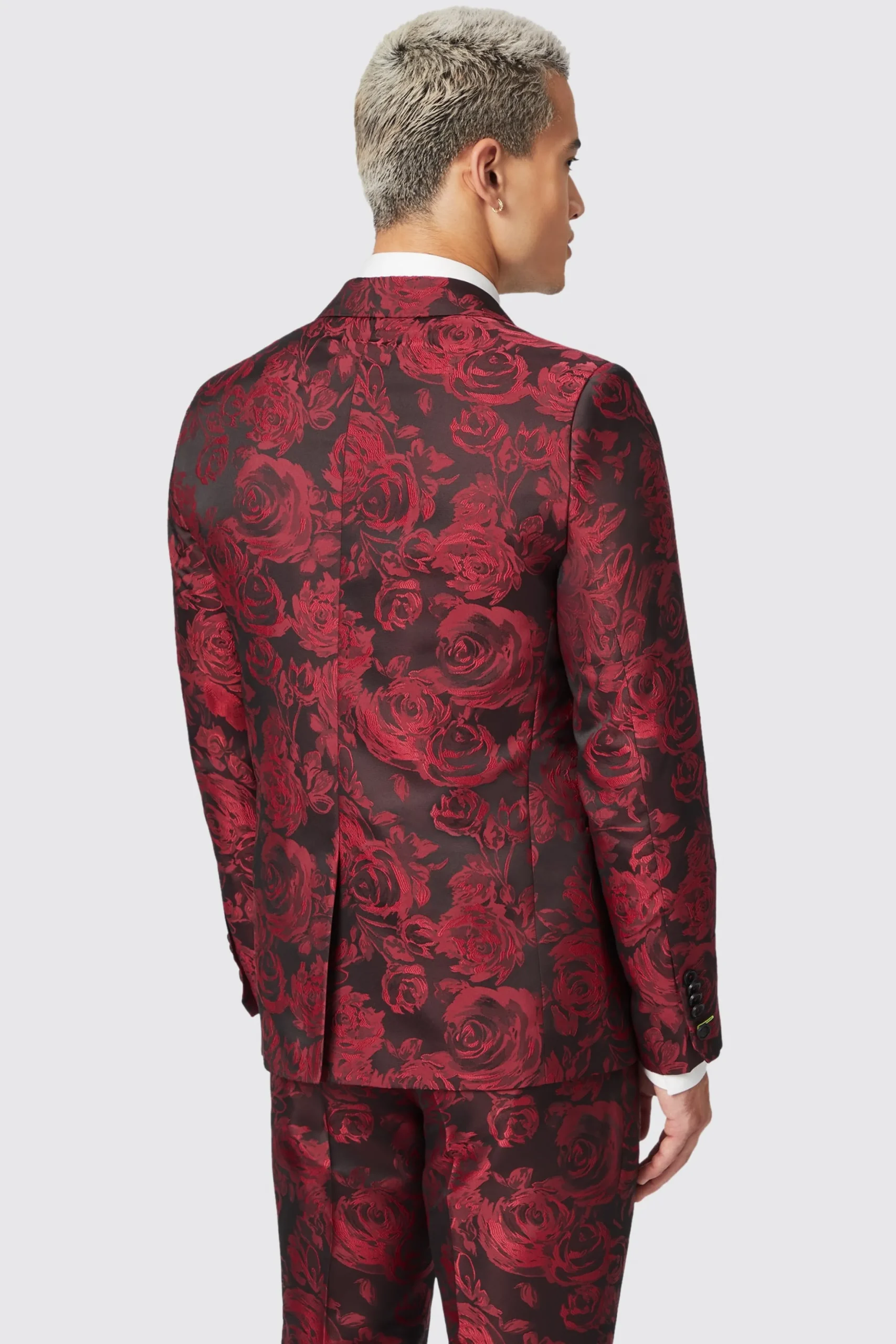 Ersat Skinny Fit Red Floral Jacquard Tuxedo