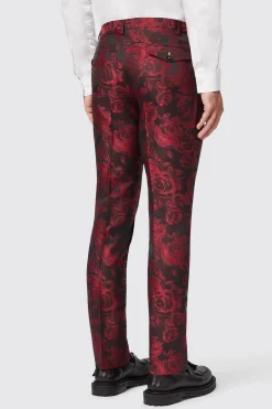 Ersat Skinny Fit Red Floral Jacquard Tuxedo
