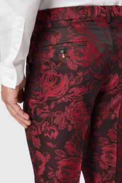 Ersat Skinny Fit Red Floral Jacquard Tuxedo