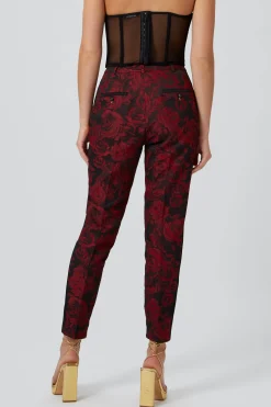 Ersilia Skinny Fit Red Floral Trousers