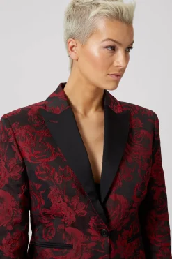 Ersilia Skinny Fit Red Floral Jacket