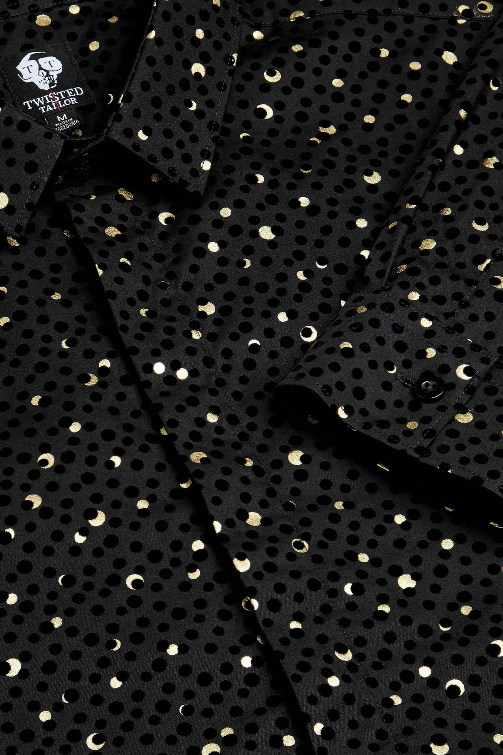 Farrow Black Skinny Fit Shirt With Black And Gold Spot Print
