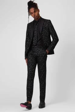 Farrow Skinny Fit Black Polka Dot Tuxedo Suit