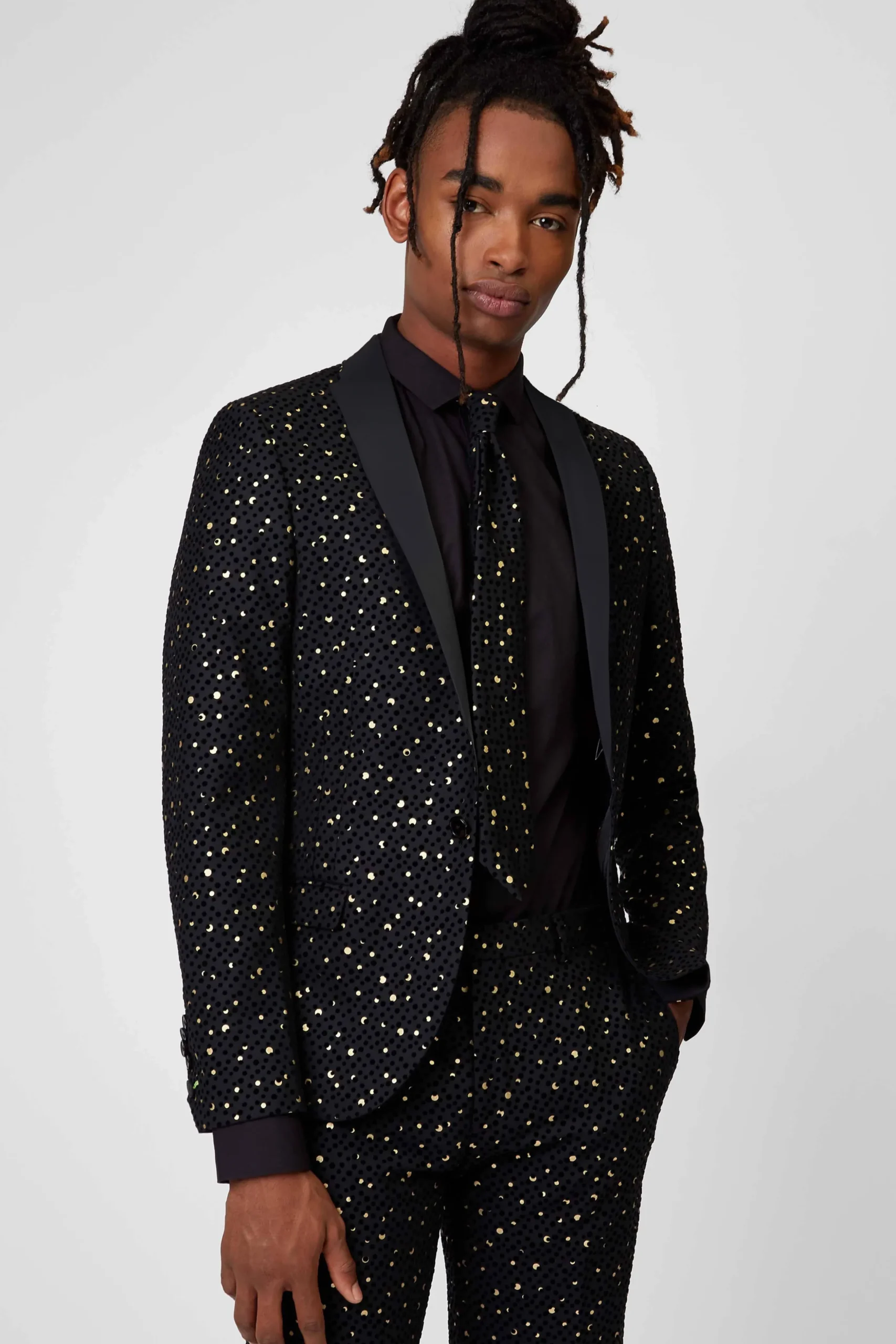 Farrow Skinny Fit Black Polka Dot Tuxedo Jacket