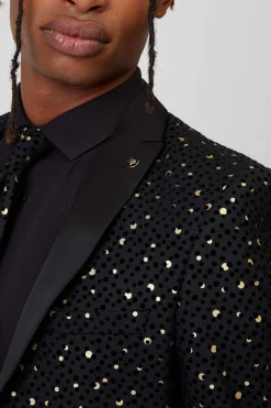 Farrow Skinny Fit Black Polka Dot Tuxedo Jacket