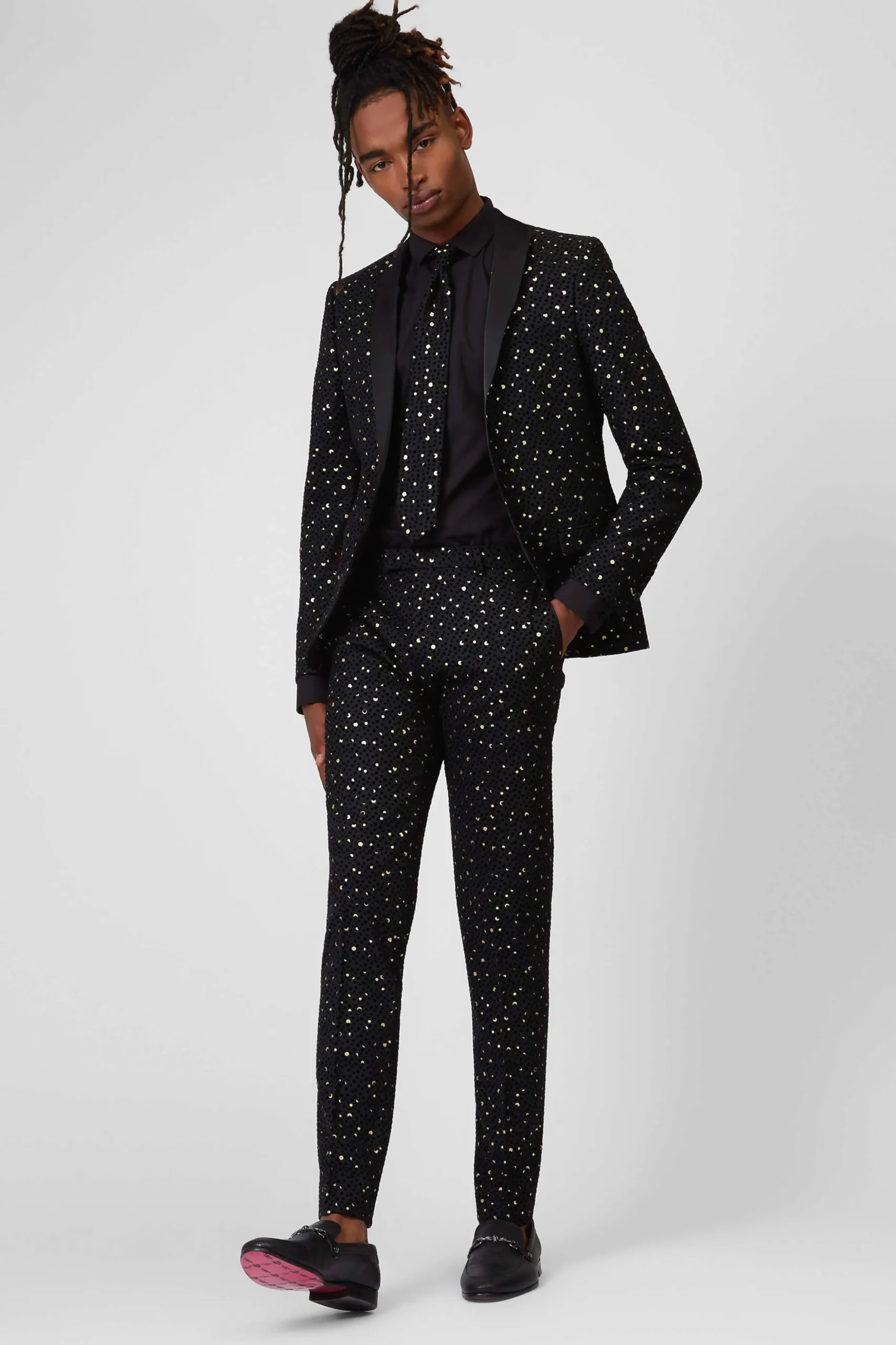 Farrow Skinny Fit Black Polka Dot Tuxedo Jacket