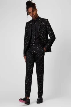 Farrow Skinny Fit Black Polka Dot Tuxedo Trousers