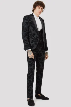 Fleet Skinny Fit Black Floral Tuxedo Suit
