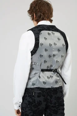 Fleet Skinny Fit Black Floral Tuxedo Waistcoat