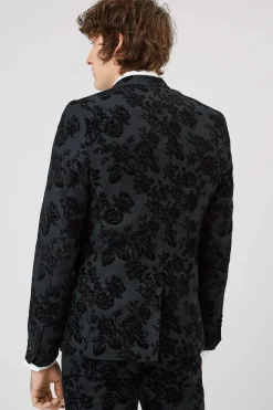 Fleet Skinny Fit Black Floral Tuxedo Jacket