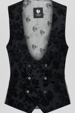 Fleet Skinny Fit Black Floral Tuxedo Waistcoat