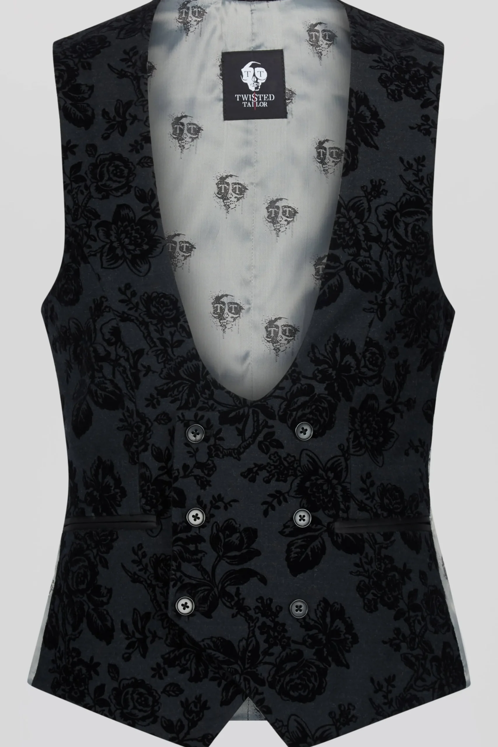 Fleet Skinny Fit Black Floral Tuxedo Waistcoat