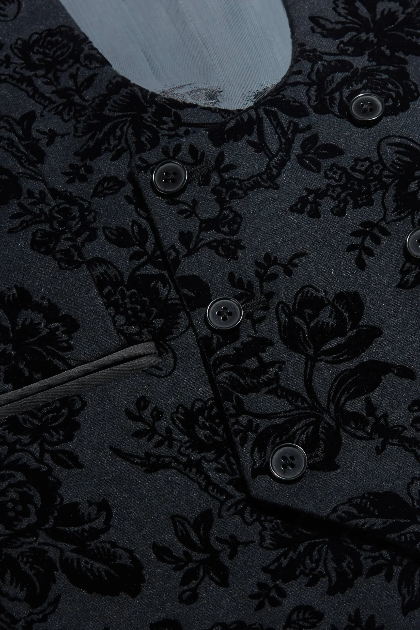 Fleet Skinny Fit Black Floral Tuxedo Waistcoat