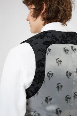 Fleet Skinny Fit Black Floral Tuxedo Waistcoat