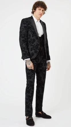 Fleet Skinny Fit Black Floral Tuxedo Jacket
