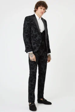 Fleet Skinny Fit Black Floral Tuxedo Waistcoat