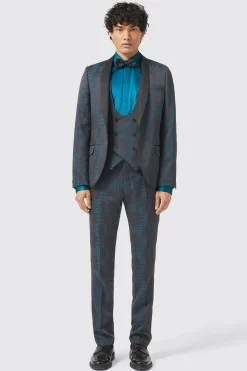 Garland Skinny Fit Black Green Check Suit