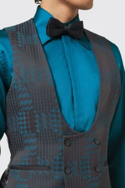 Garland Skinny Fit Black Green Check Suit