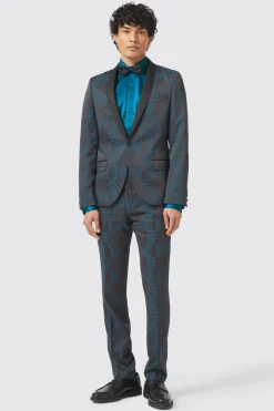 Garland Skinny Fit Black Green Check Suit