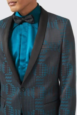 Garland Skinny Fit Black Green Check Suit