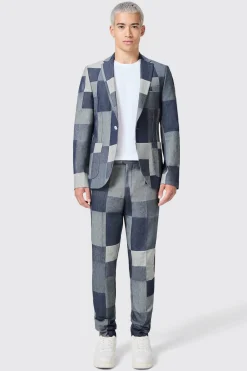 Gasly Slim Fit Blue Denim Patch Suit