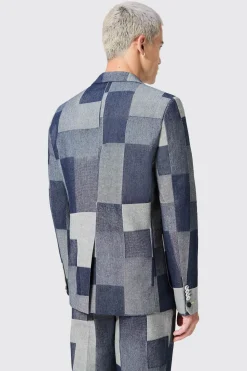 Gasly Slim Fit Blue Denim Patch Suit