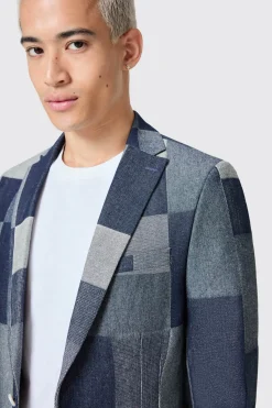 Gasly Slim Fit Blue Denim Patch Suit