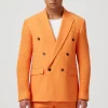Gaufre Double Breasted Orange Waffle Knit Cotton Jacket