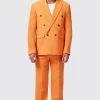 Gaufre Double Breasted Orange Waffle Knit Cotton Suit