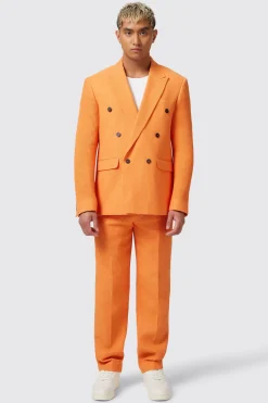 Gaufre Double Breasted Orange Waffle Knit Cotton Suit