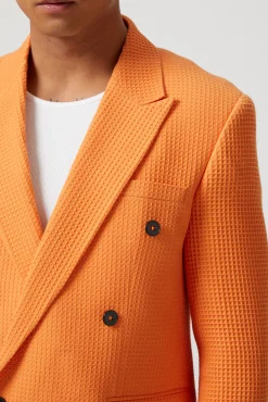 Gaufre Double Breasted Orange Waffle Knit Cotton Jacket