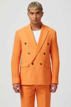 Gaufre Double Breasted Orange Waffle Knit Cotton Suit