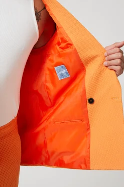 Gaufre Double Breasted Orange Waffle Knit Cotton Suit