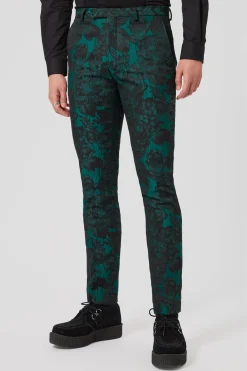 Gilmour Skinny Fit Green Floral Trousers