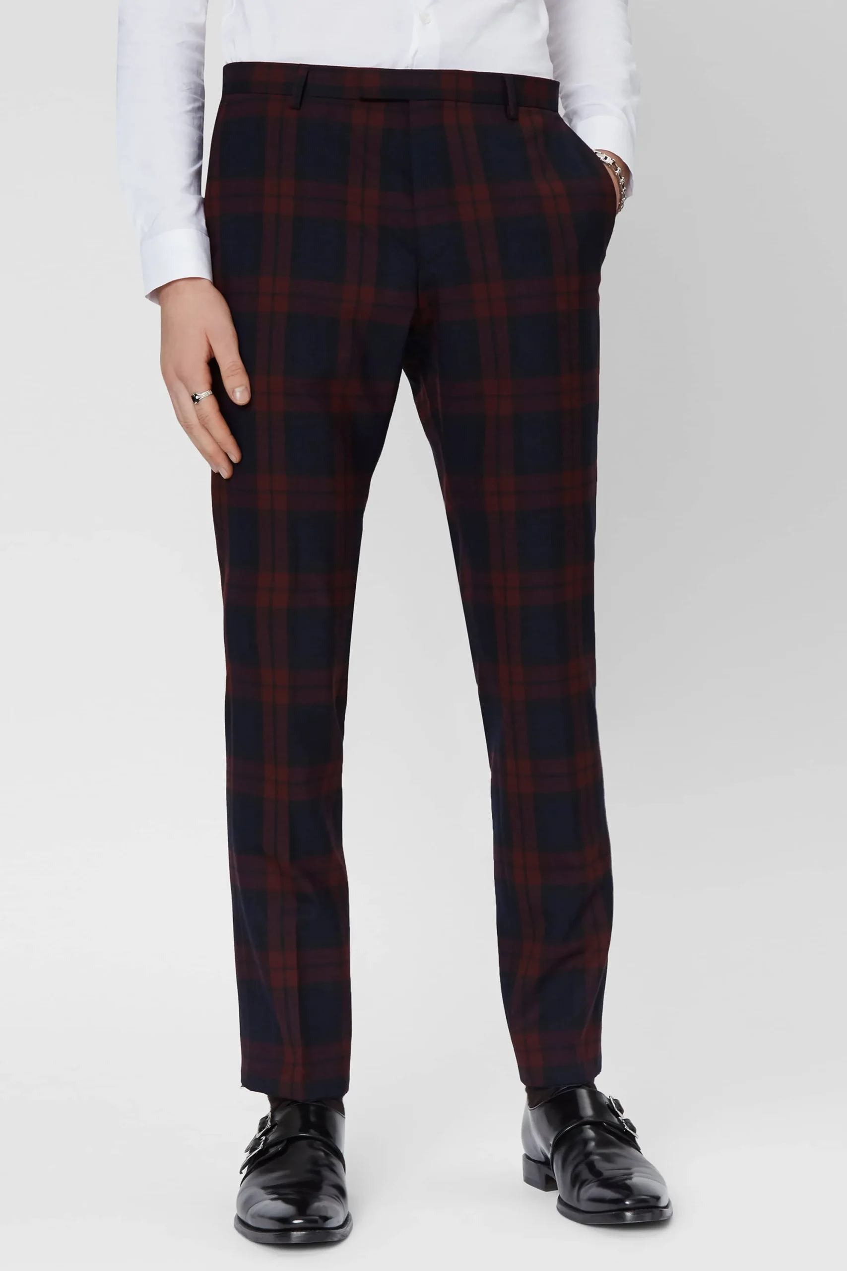 Ginger Skinny Fit Burgundy Tartan Trousers