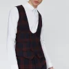 Ginger Skinny Fit Burgundy Tartan Waistcoat