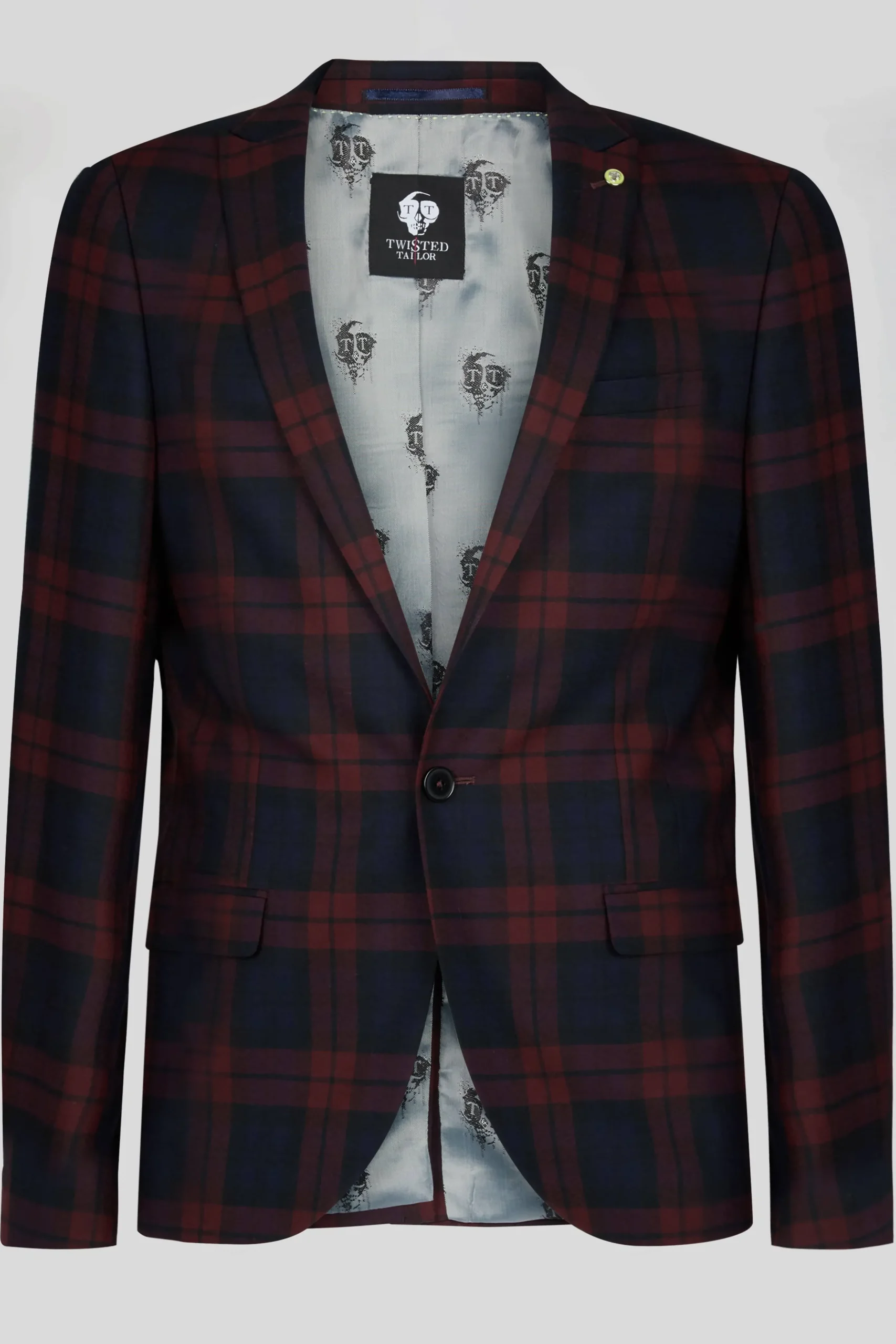 Ginger Skinny Fit Burgundy Tartan Jacket