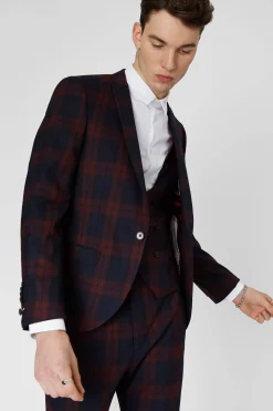 Ginger Skinny Fit Burgundy Tartan Suit
