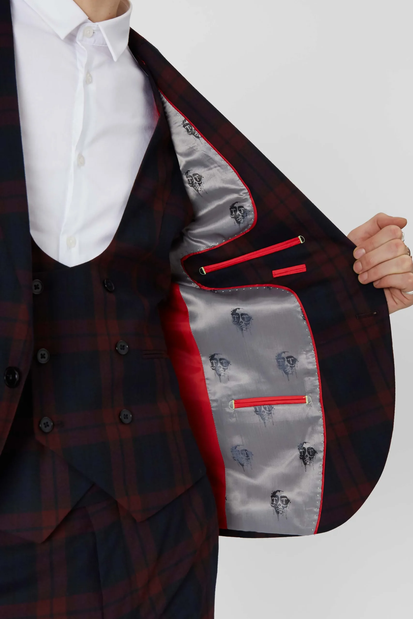 Ginger Skinny Fit Burgundy Tartan Suit