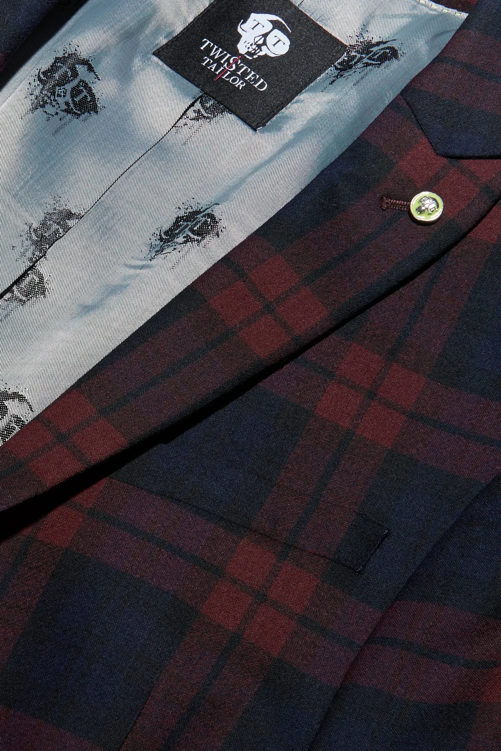 Ginger Skinny Fit Burgundy Tartan Jacket